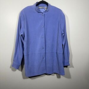 Vintage Notations Button Down Suede Shirt Long Sleeve Periwinkle Shoulder Pads L